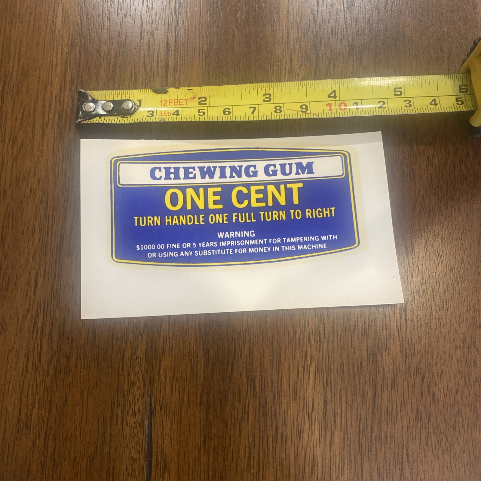 One Cent Chewing GUM Decal for Norris Master Peanut Gumball Vending Machine 125