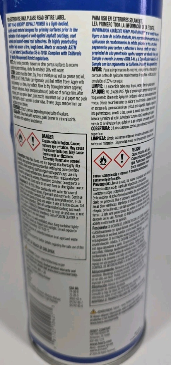 Henry 104Q QuikDry Asphalt Primer Aerosol Spray Can 17-oz. New