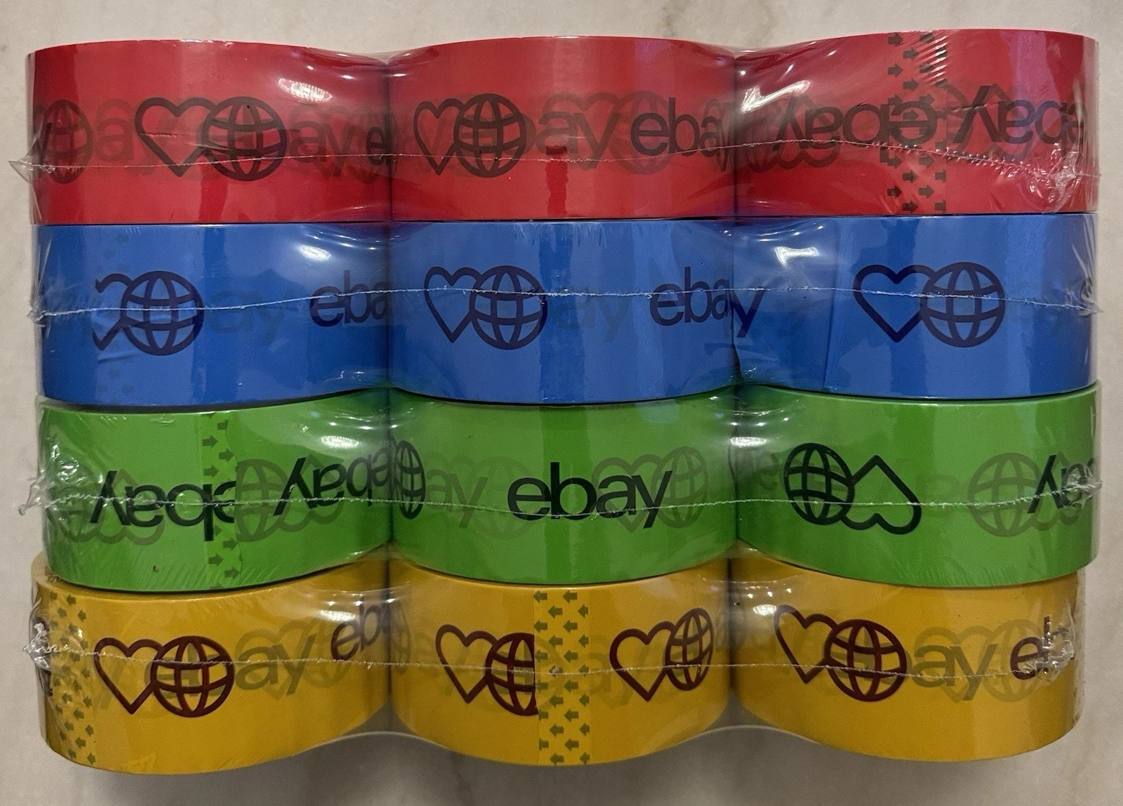 12 ROLLS – eBay Packaging Tape – Red, Blue, Green, and Yellow, 75 Yards Per Roll
