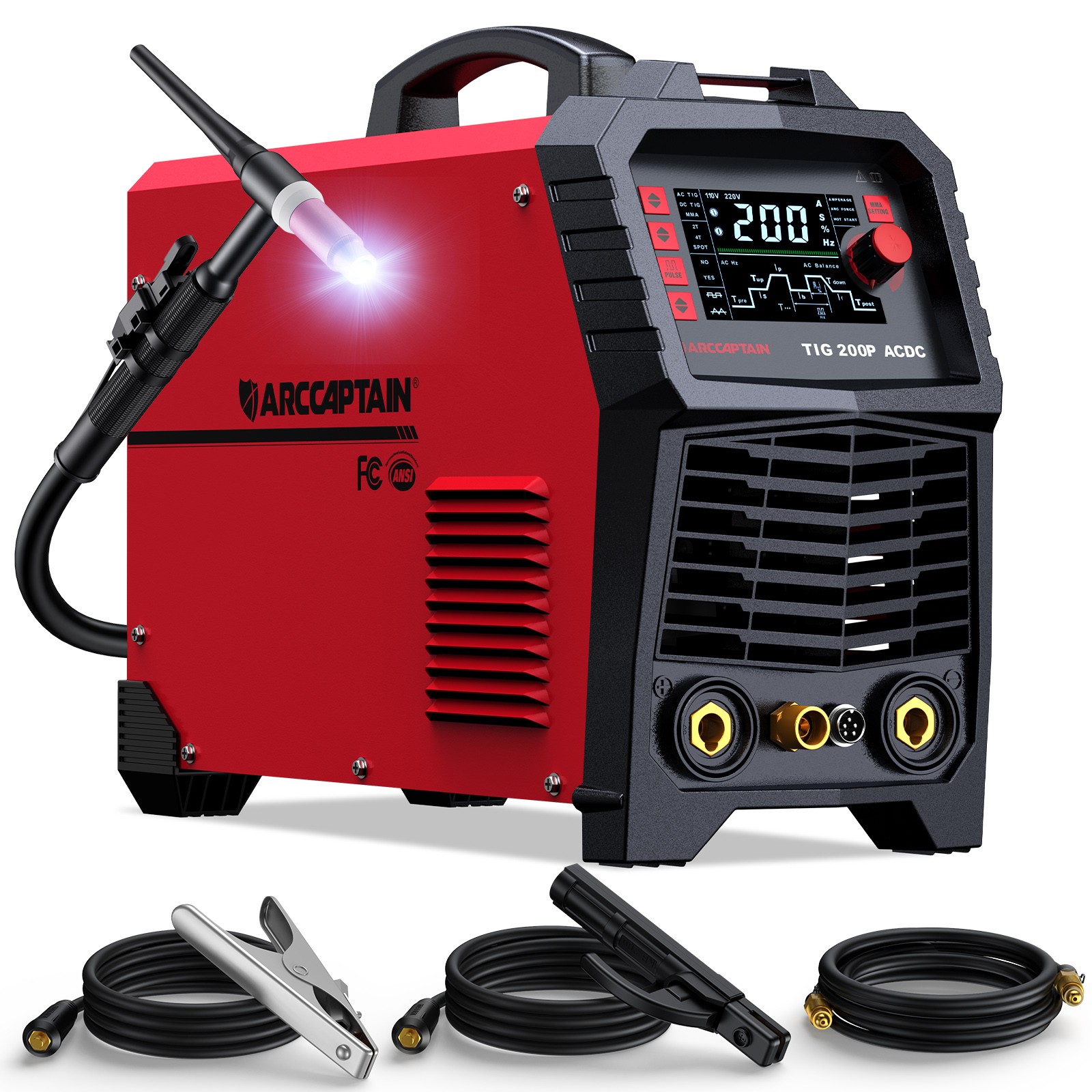 ARCCAPTAIN 7 in 1 TIG Welder 200A AC/DC Aluminum TIG Welder with Pulse 110V/220V