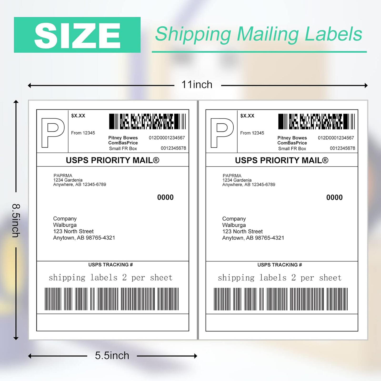 50-1000 Premium 8.5″ X 5.5″ Half Sheet Shipping Labels Self Adhesive 2 Per Sheet