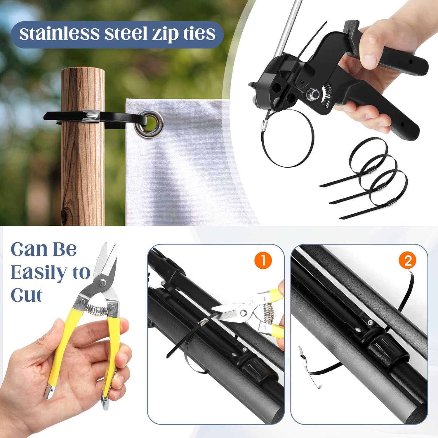 Metal Cable Ties Gun Kit, Stainless Steel Zip Tie Tool Set with 150pcs Zip Ties