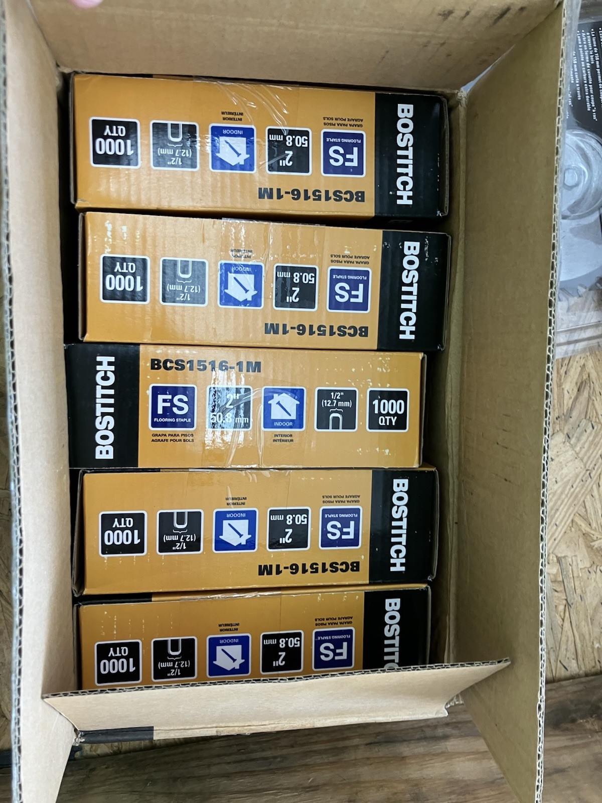 Case Of Bostitch Flooring Staples BCS1516-1M 15-1/2 Gauge 2 Inch box of 5000