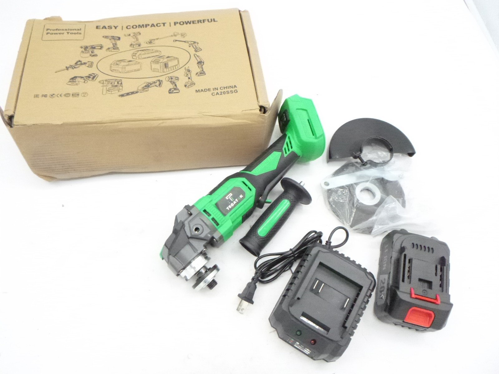 Tegatok Brushless Cordless Angle Grinder with Battery & Charger CA20SSG Green