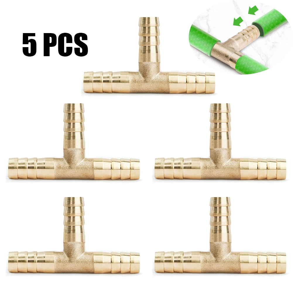 5PCS- 3/8 HOSE BARB TEE Brass Pipe 3 WAY T Fitting Thread Gas Fuel Water Air-