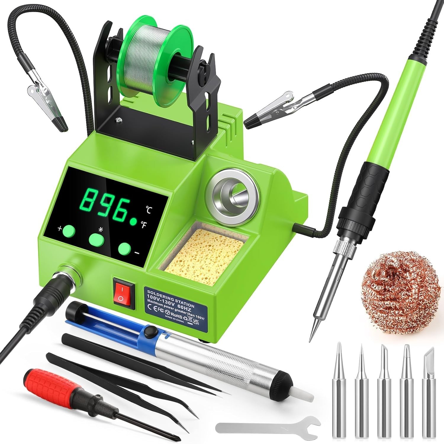Soldering Station, 100W Digital Display Soldering Iron Station Kit with 2 Hel…