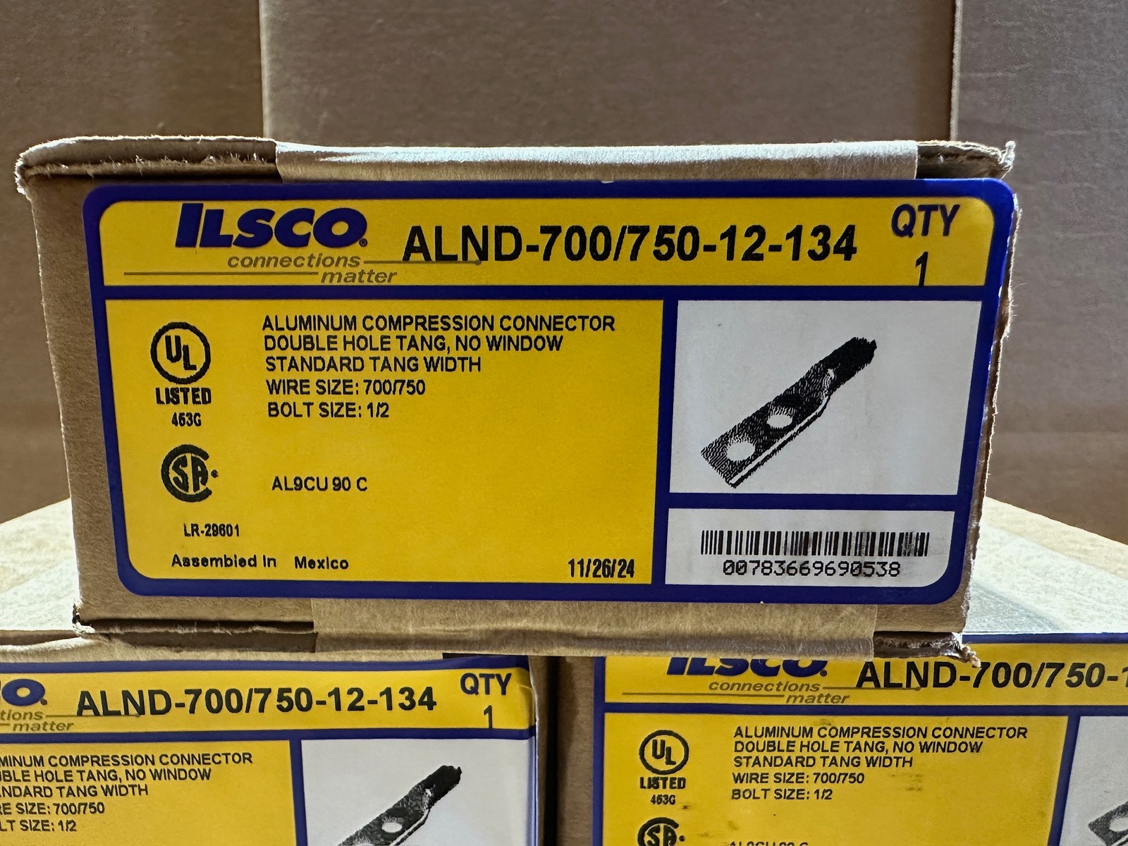 10Pack Ilsco Yellow 700 750 kcmil Surecrimp Aluminum Compression 2-Hole 1/2″ Lug