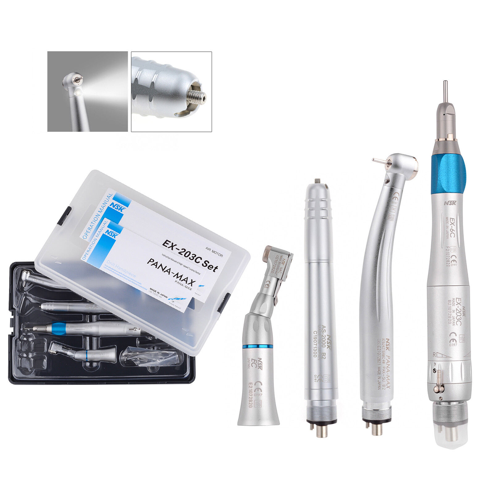 NSK Type Dental PANA MAX LED High Speed Handpiece+Air Scaler+EX203C Low Speed US