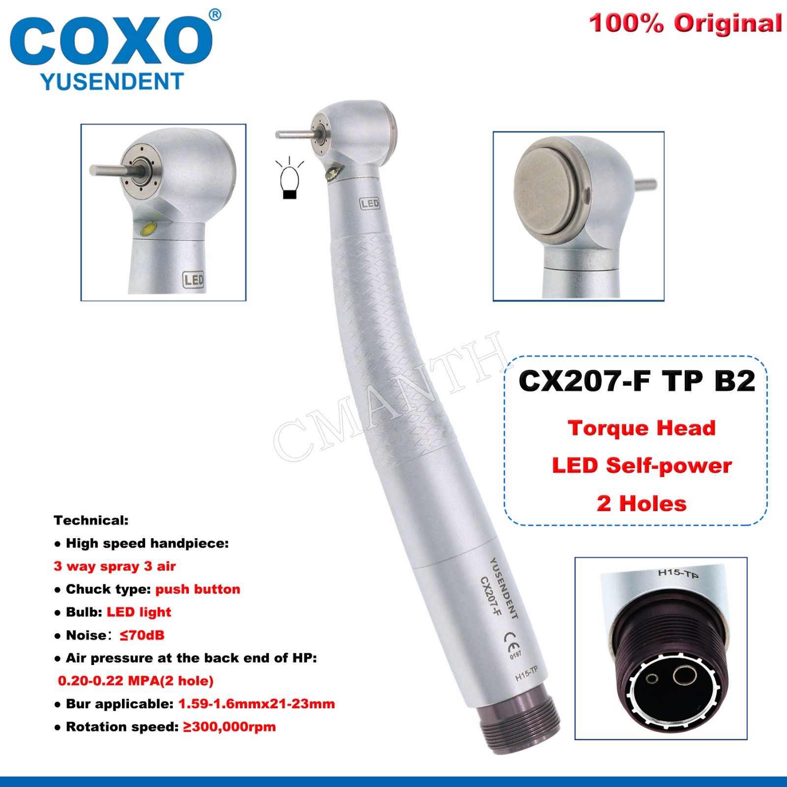 US COXO CX207-F Dental LED High Speed Handpiece Self-power Air Turbine 2/4 Holes