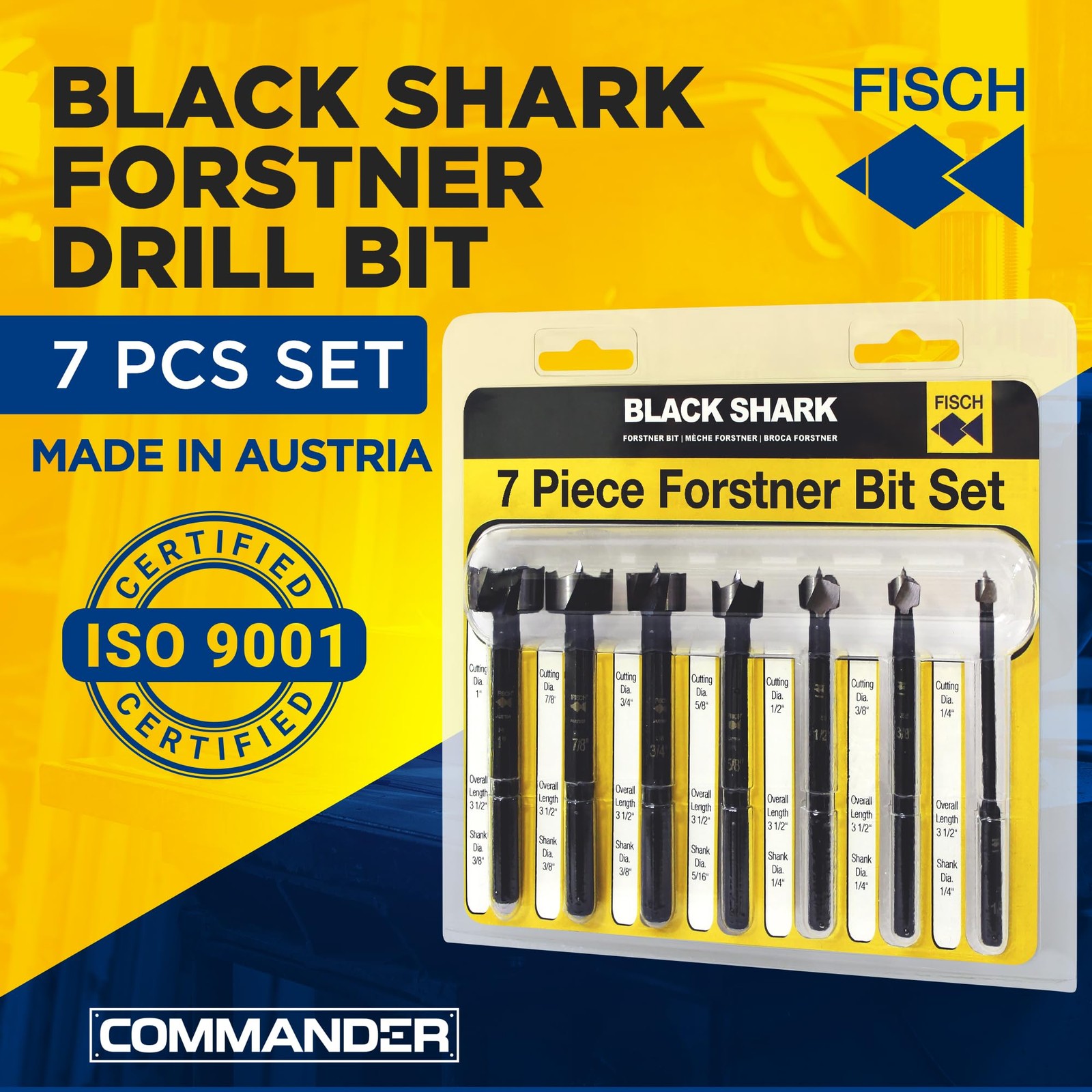 Fisch Black Shark Forged Steel Forstner Drill Bit Set For Woodworking Precision