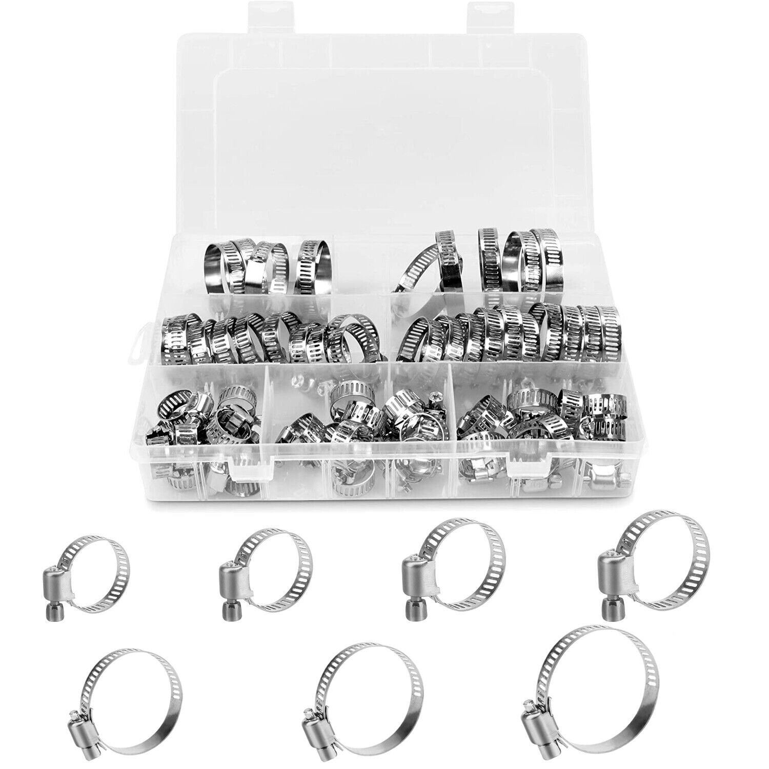 130pcs Adjustable Hose Clamps Worm Gear Stainless Steel Clamp Assortment 7 Sizes