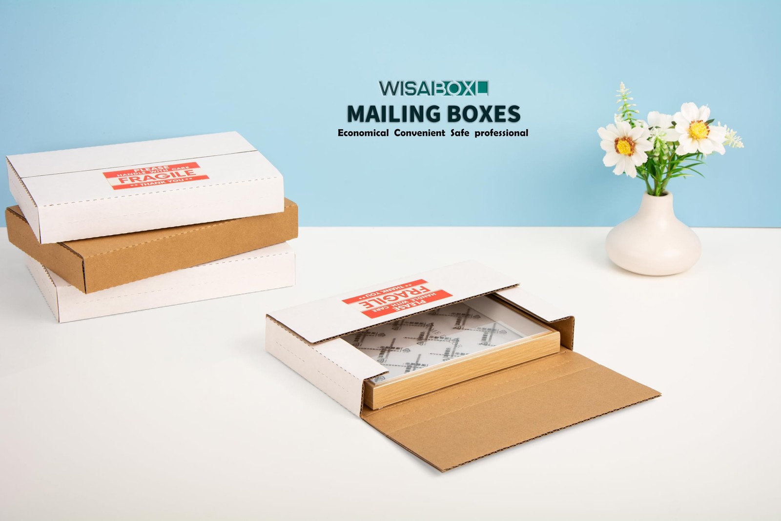 Wisaiboxl 9x6x1.3 inch Shipping Boxes, Easy-Fold Inches, White