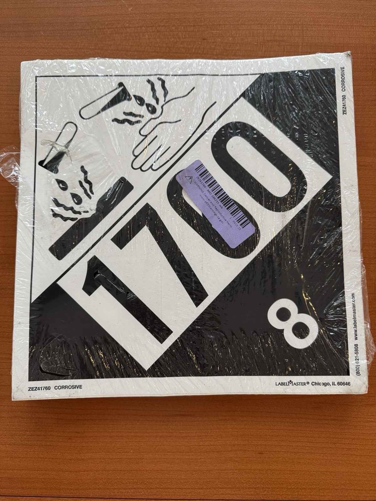 1760 Placard Class 8 Corrosive 50-pk. – 10.75″ x 10.75″ Removable Self Adhesive