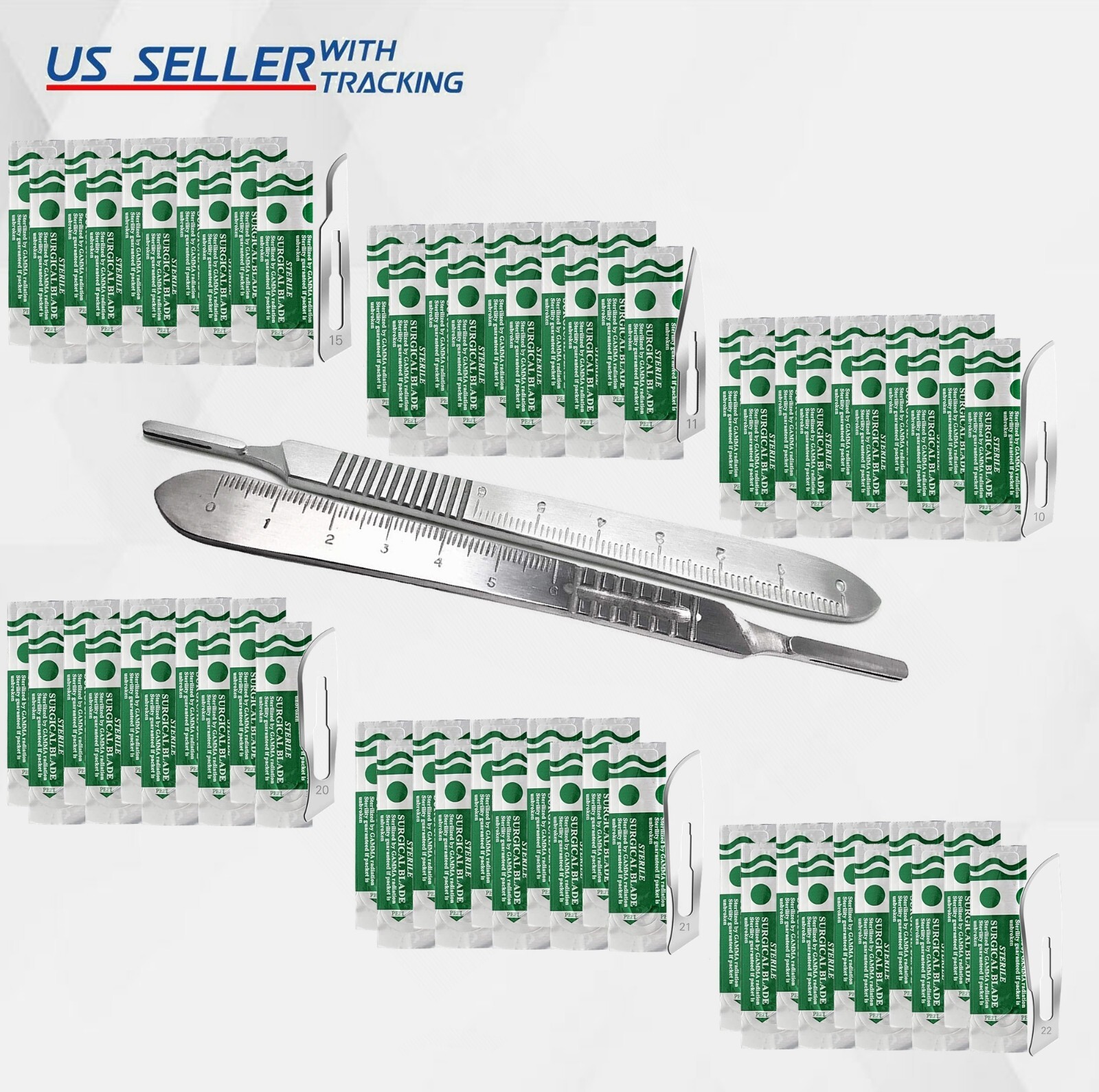3 ASSORTED SCALPEL HANDLE #3 +10 STERILE SURGICAL SCALPEL BLADES #15C