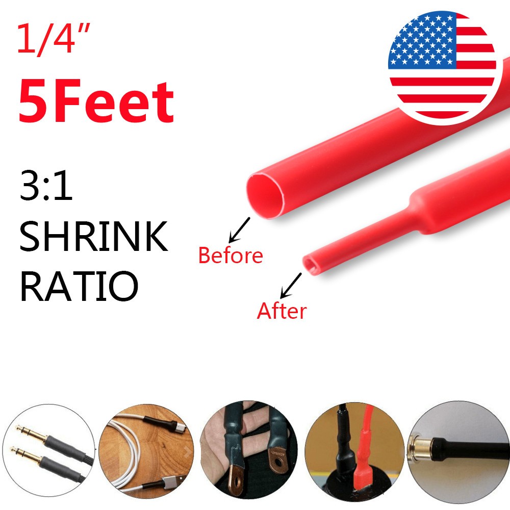 5ft 3:1 Ratio Heat Shrink Tubing Dual Wall Adhesive Glue Lined Φ1/4″ (6.4mm) US