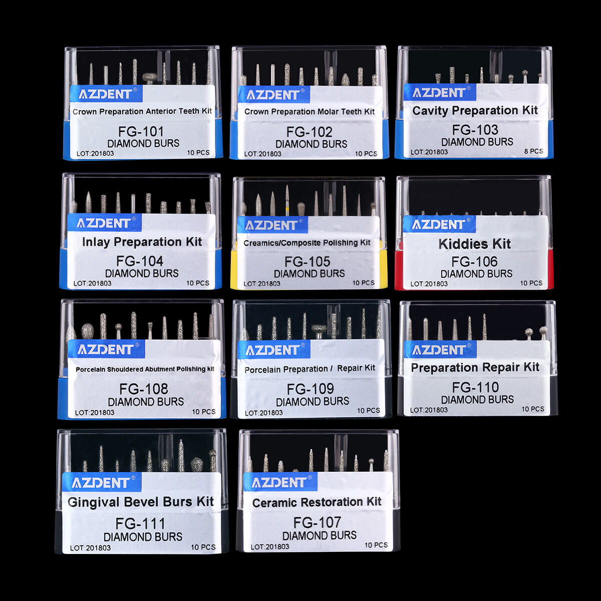 AZDENT Dental FG Diamond Burs Composite/Polishing Kit for High Speed Handpiece