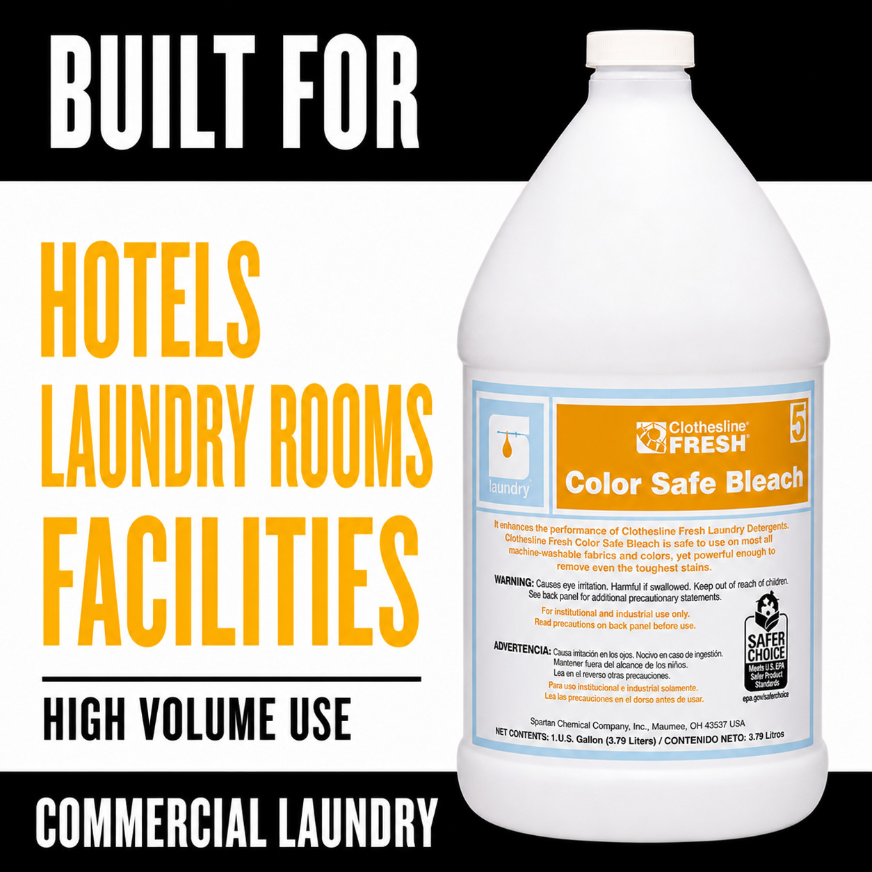 Spartan Color Safe Bleach 1 Gal 4/Case Commercial Laundry Supply 700504