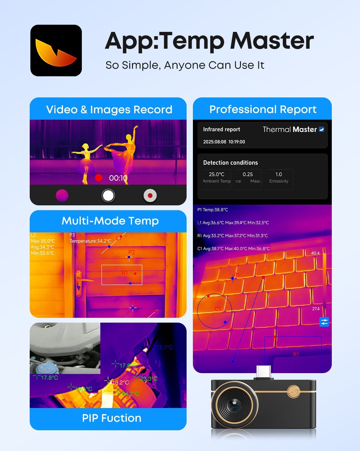P3 Thermal Camera for iPhone&Android Phone 512*384 X³Resolution 600℃ Macro Lens