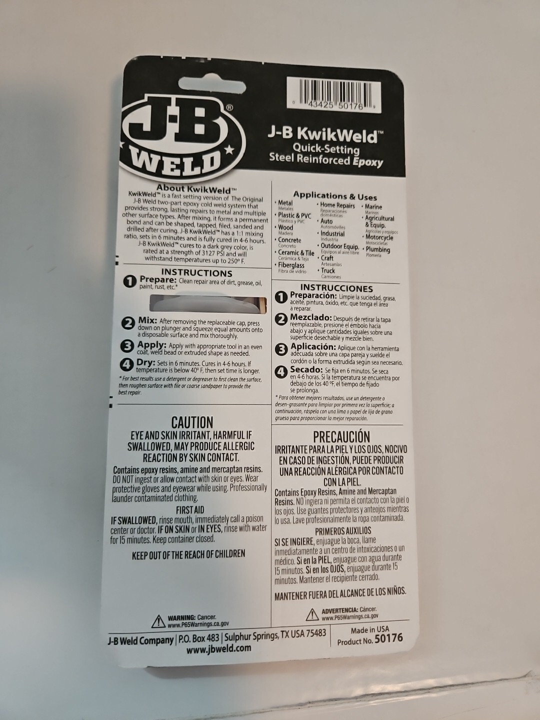 J-B Weld 50176 KwikWeld Steel Reinforced Epoxy Syringe Dark Grey 25 ml/.85oz New