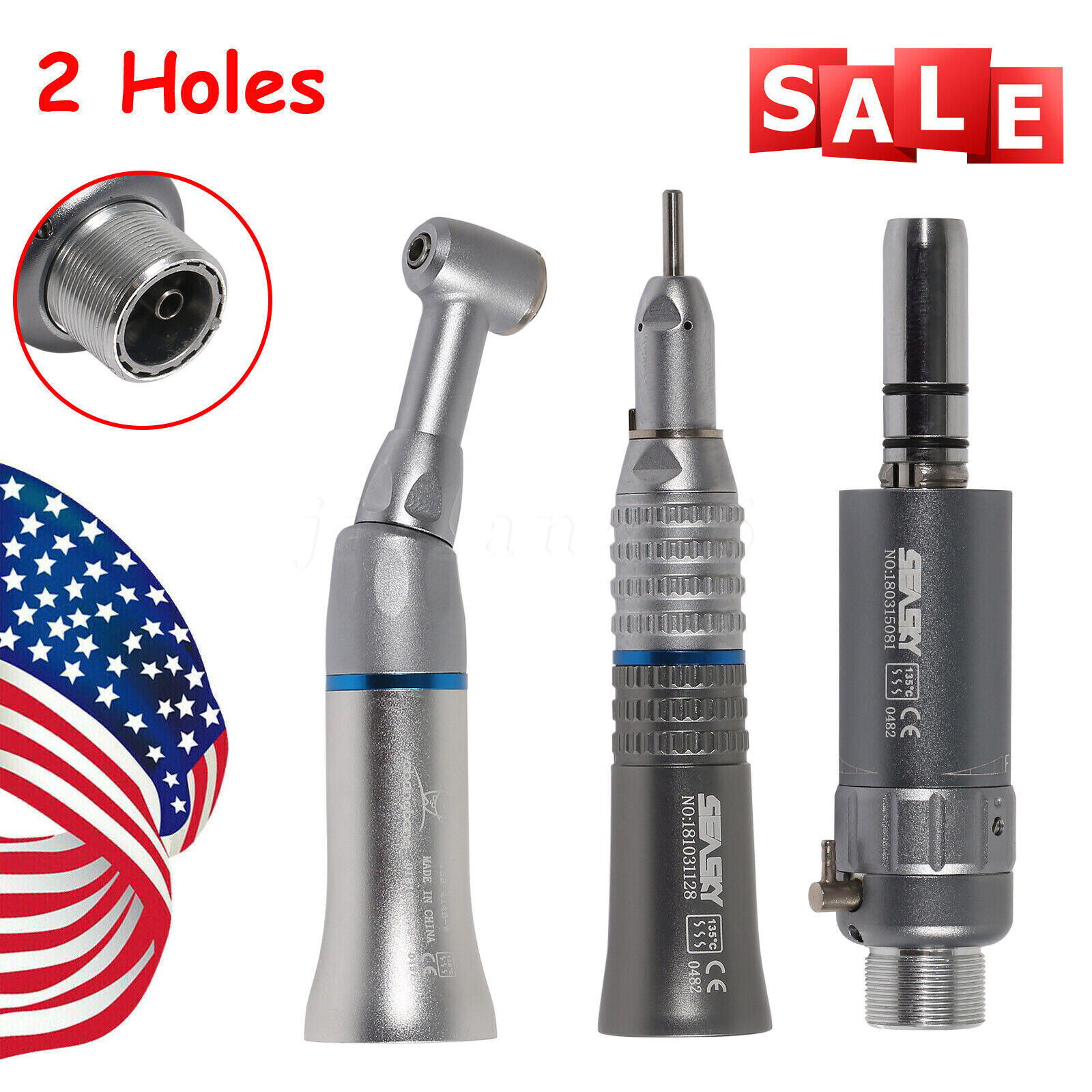 SEASKY Dental Slow Low Speed Handpiece Contra Angle Straight Air Motor 2/4Hole