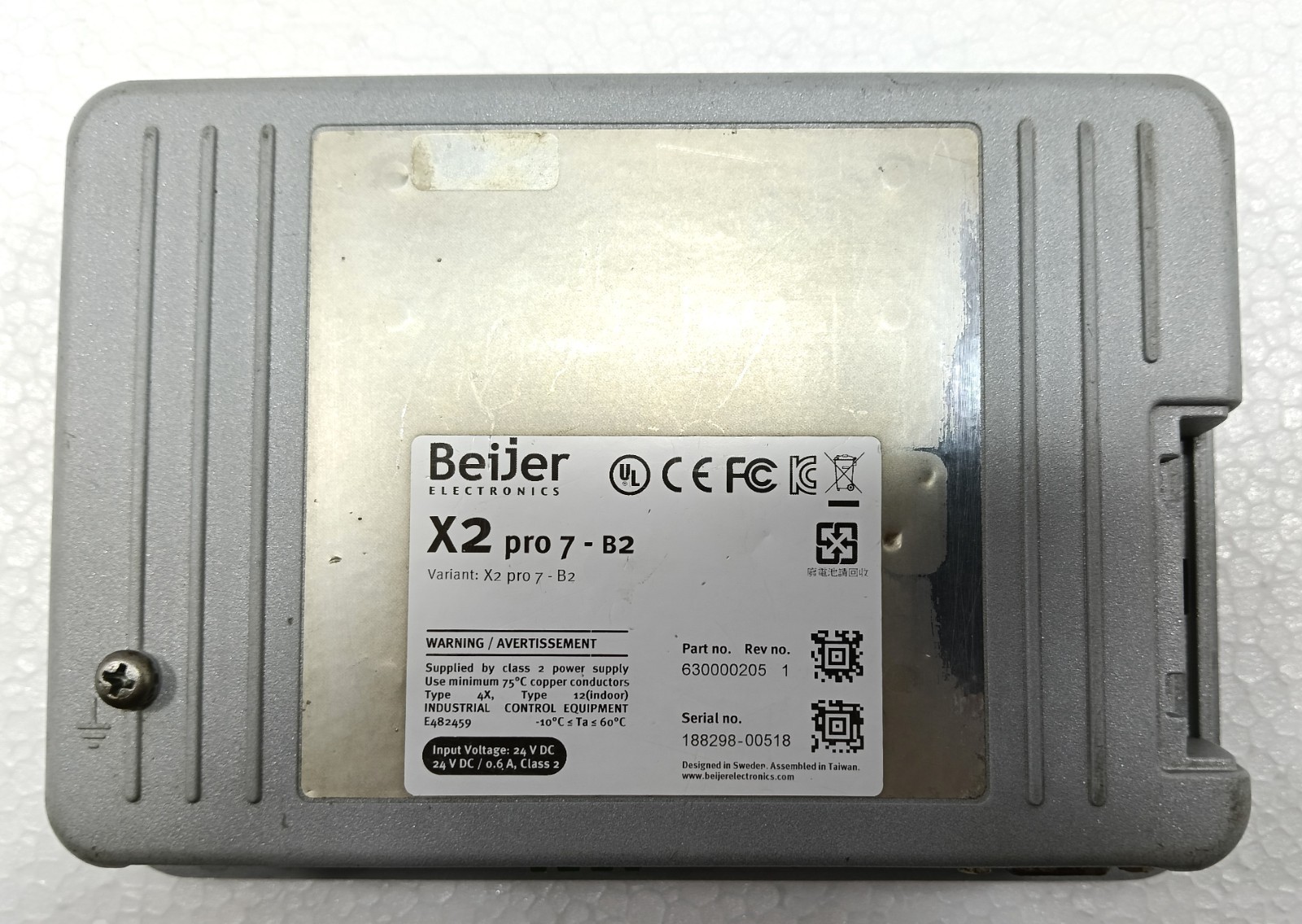 BEIJER ELECTRONICS X2 PRO 7-B2 OPERATOR TOUCH SCREEN HMI PANEL 630000205 REV.1