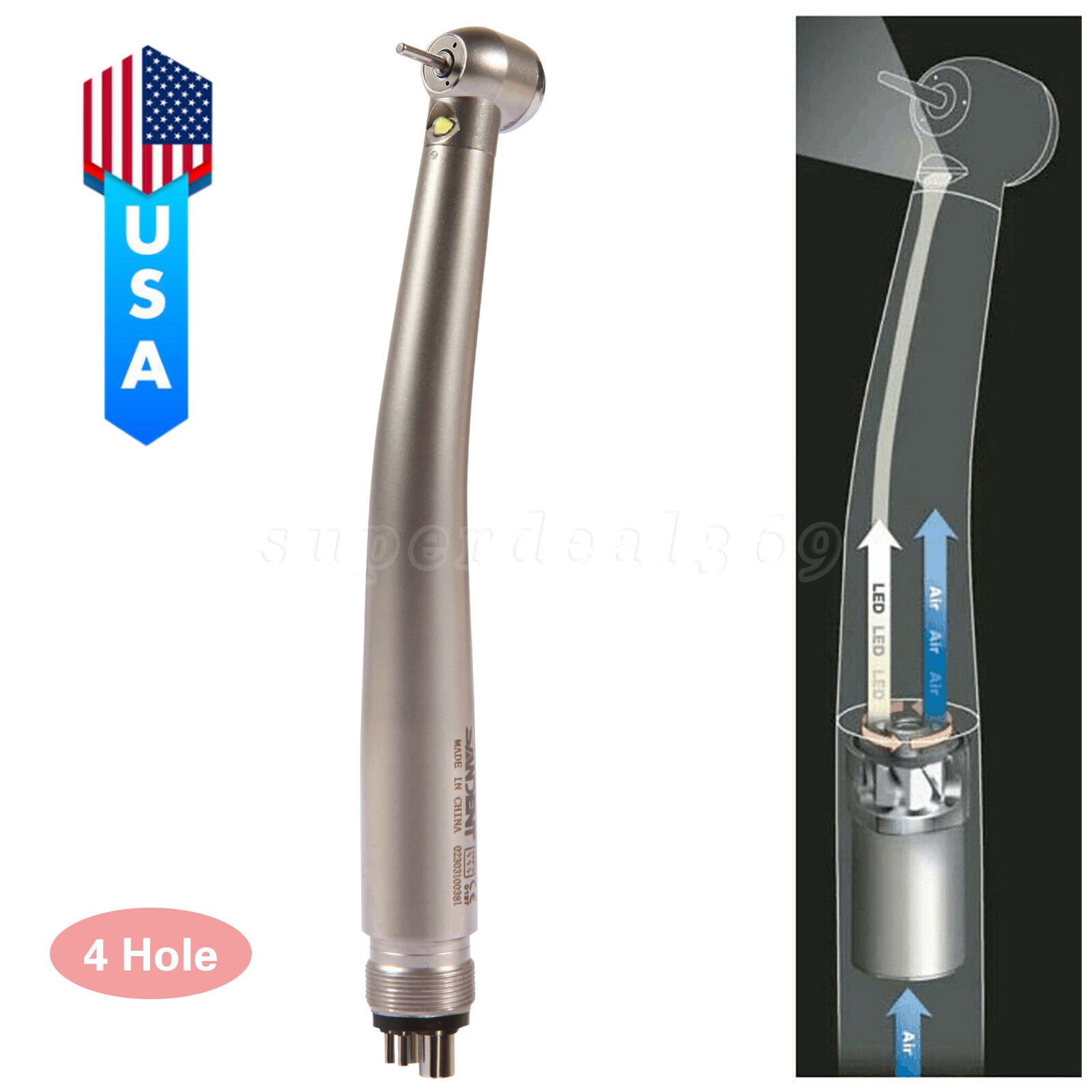 NSK Style Dental Fiber Optic LED E-generator High Speed Handpiece Turbine 4Holes