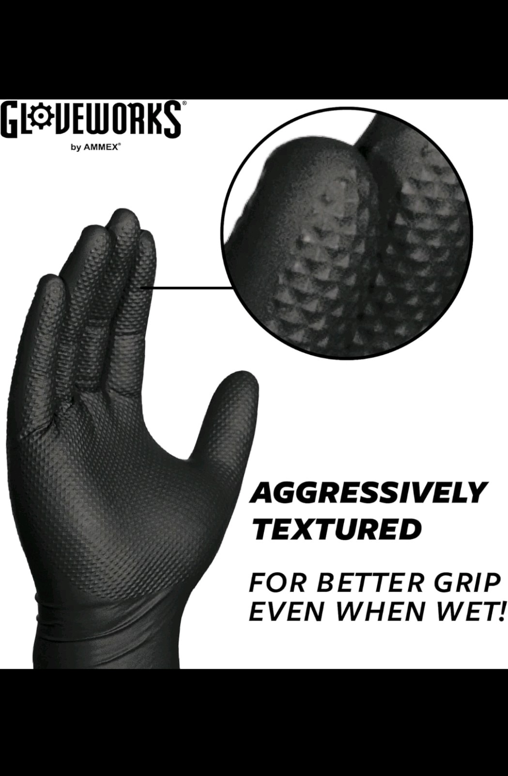 Box of 10 GLOVEWORKS Industrial Black Disposable Nitrile Gloves 6 Mil L Large
