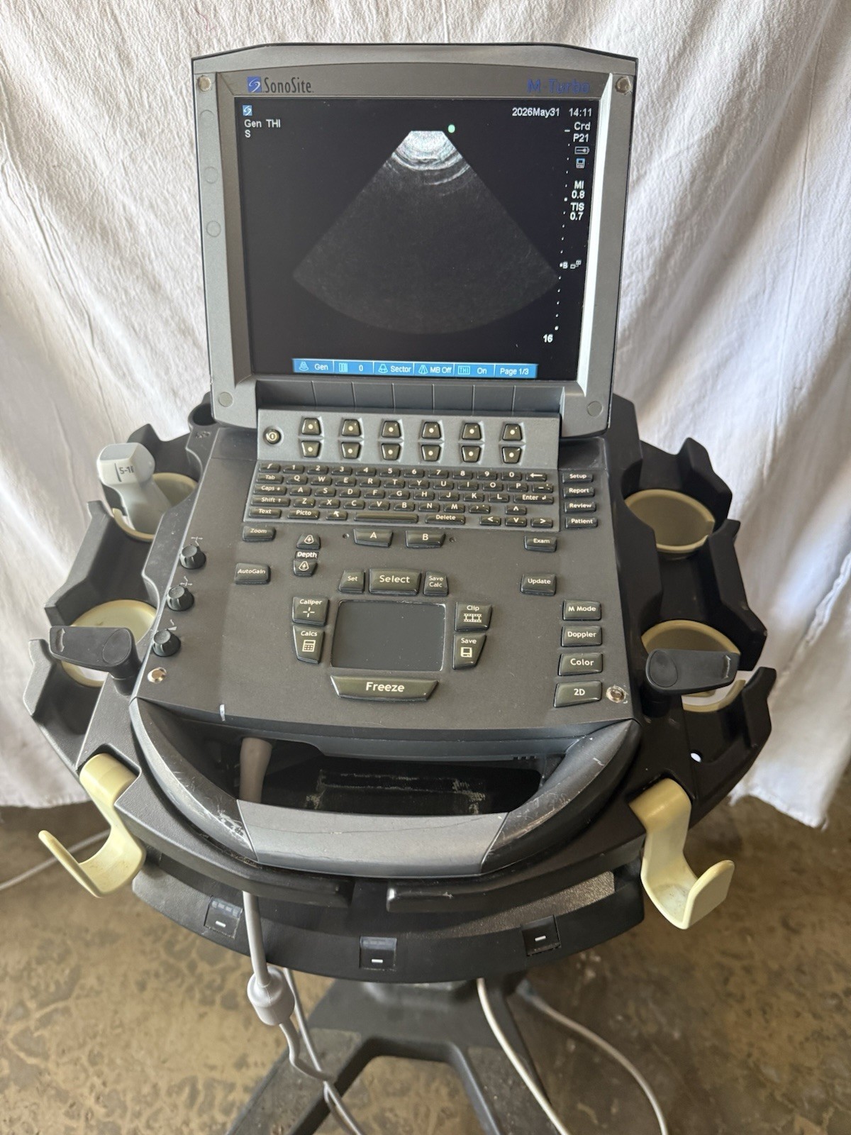 SonoSite M-Turbo Ultrasound System (2014) With 2 Transducer Probe & Rolling Car