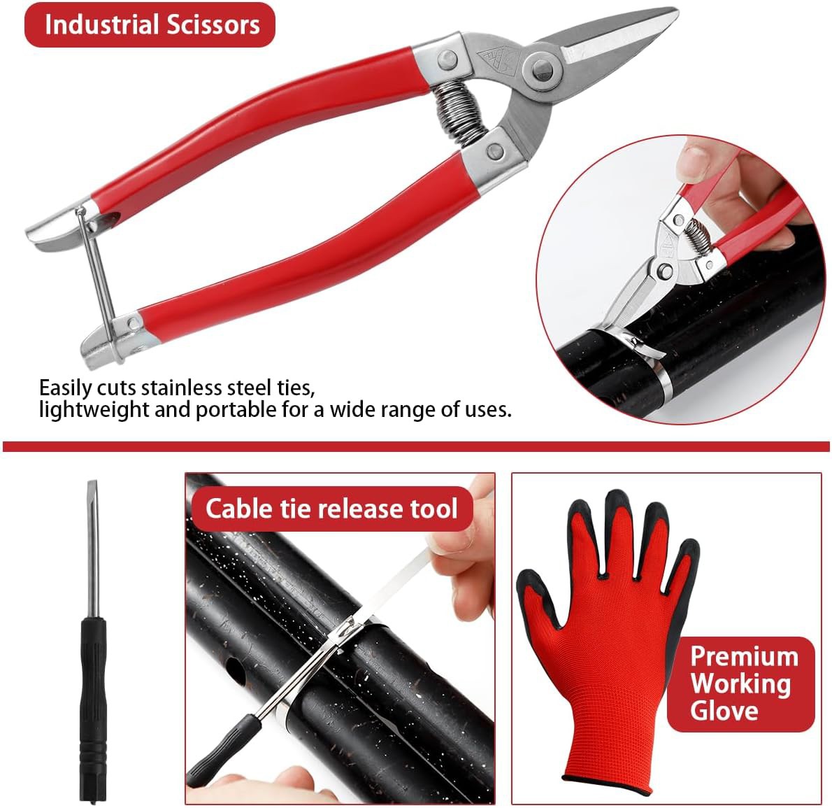 Metal Zip Ties Gun Set With 150pcs Stainless Steel Zip Ties Heavy Duty Outdoor