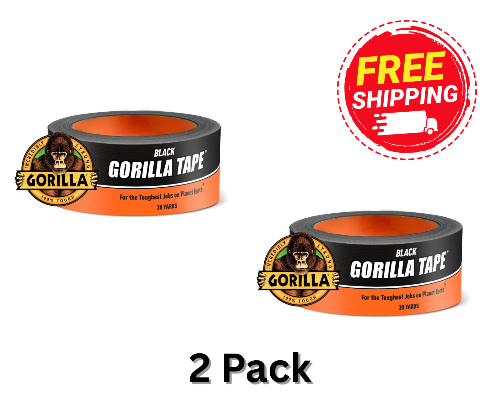 Gorilla 30 Yard Black Tough Duct Tape Single Roll, Pack of 2 ( Free Shipping )