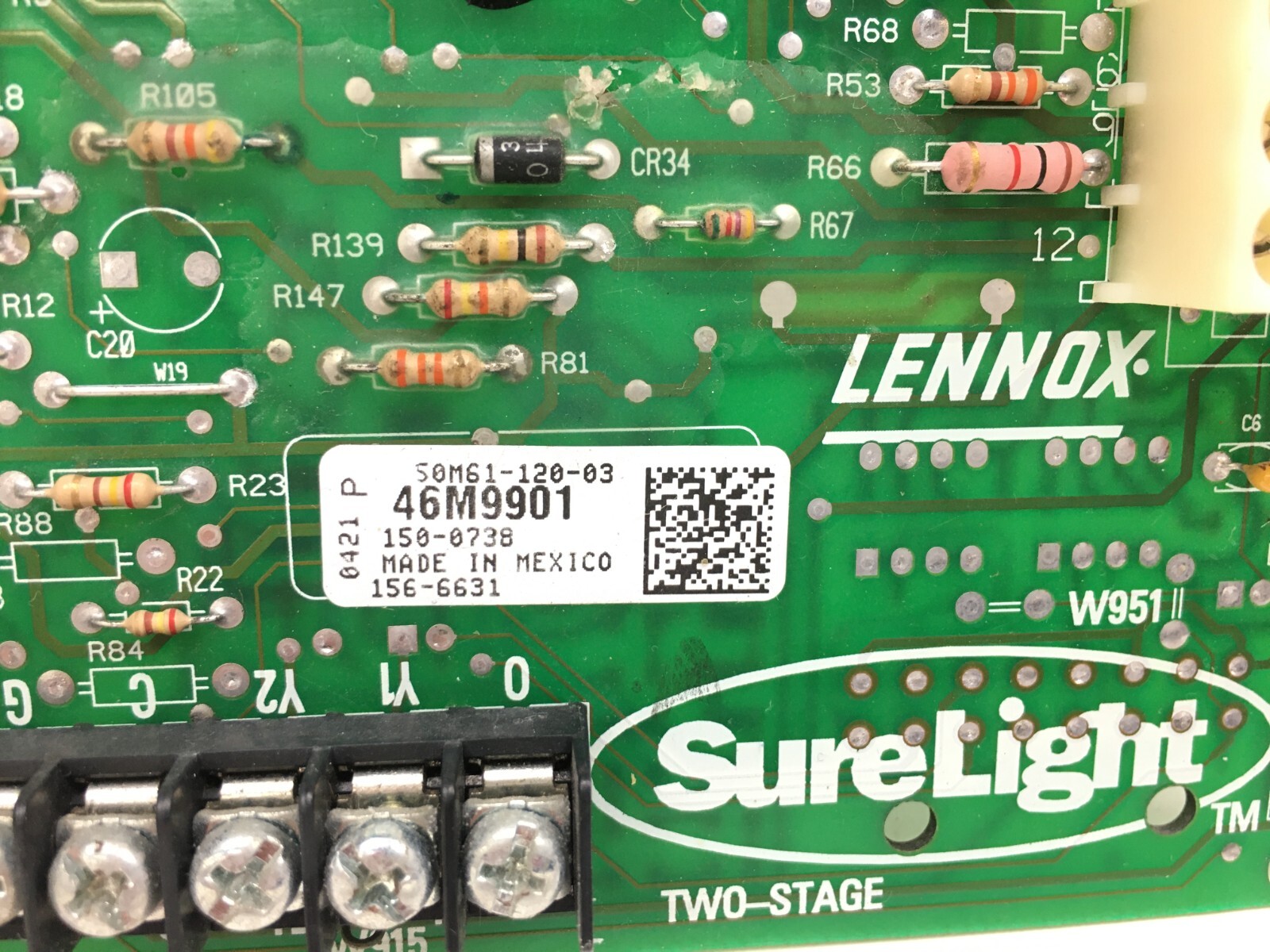 LENNOX 46M9901 Furnace Control Circuit Board 50M61-120 used #D548A