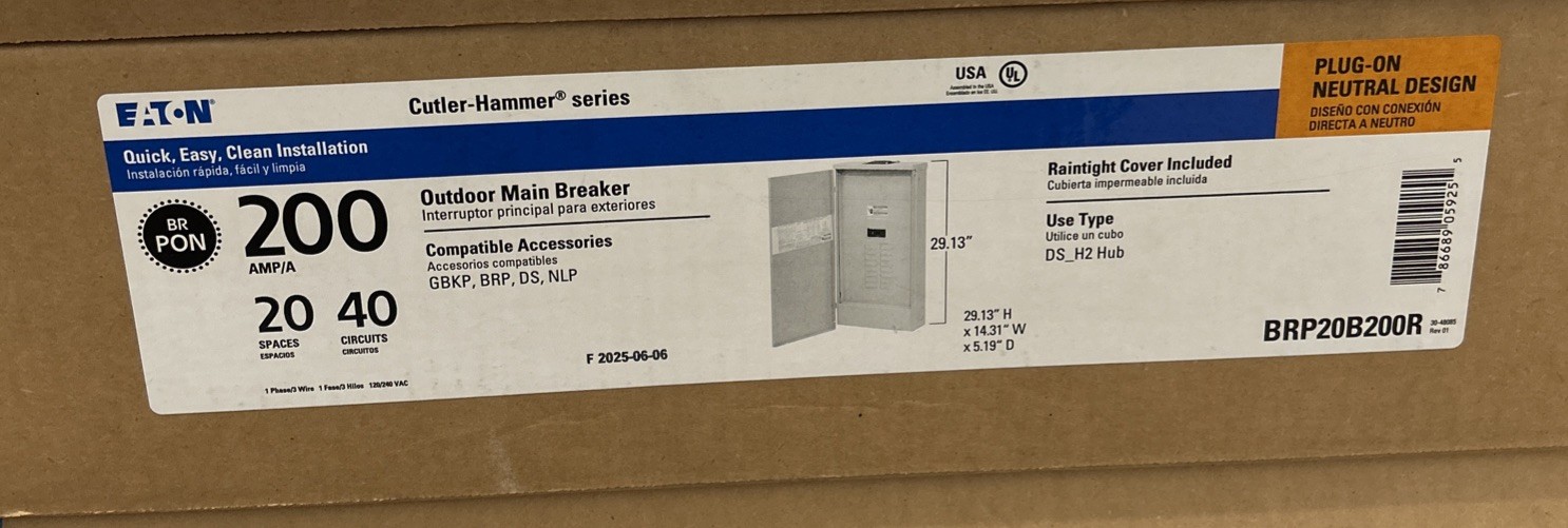 Cutler Hammer BRP20B200R 200 Amp Main Breaker Load Center 20/40