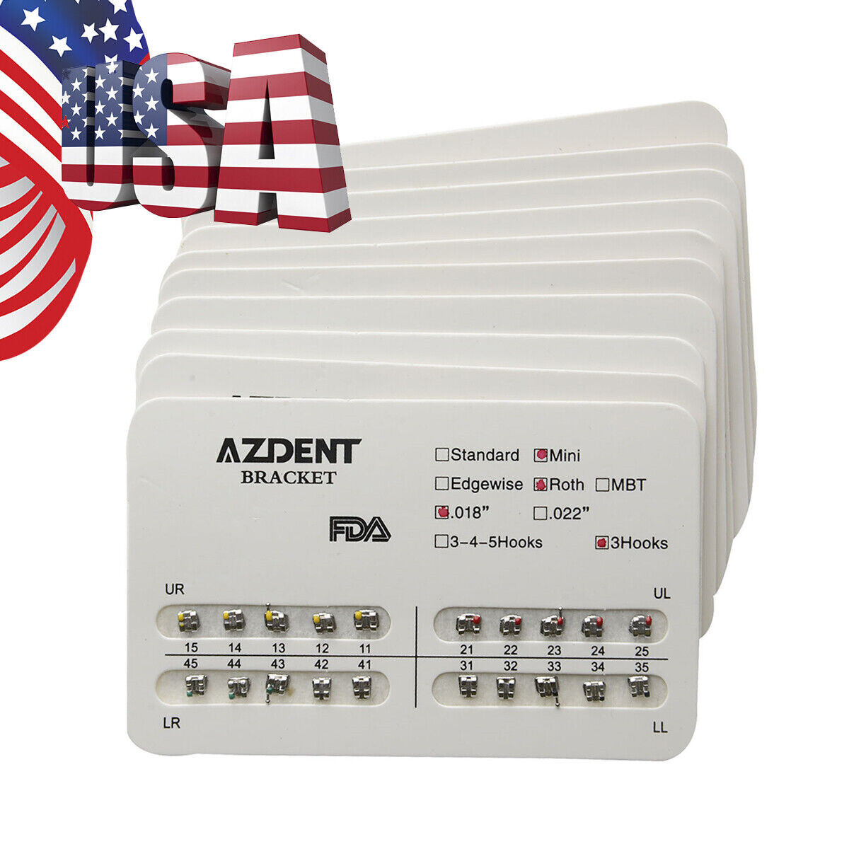 AZDENT Orthodontic Dental Brackets Roth MBT.022/.018 Hooks/Niti Round Arch Wire