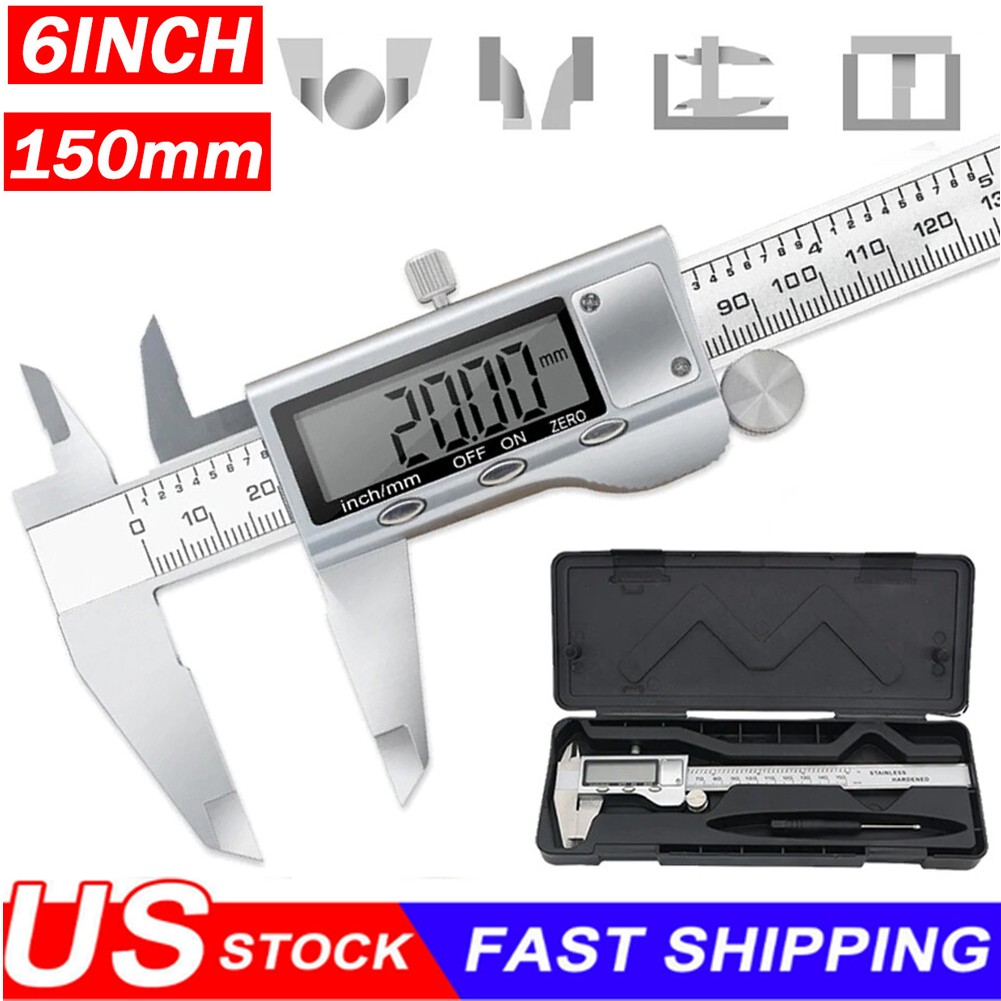 Digital Caliper Micrometer LCD Gauge Vernier Electronic Measuring Tool 6″ 150mm