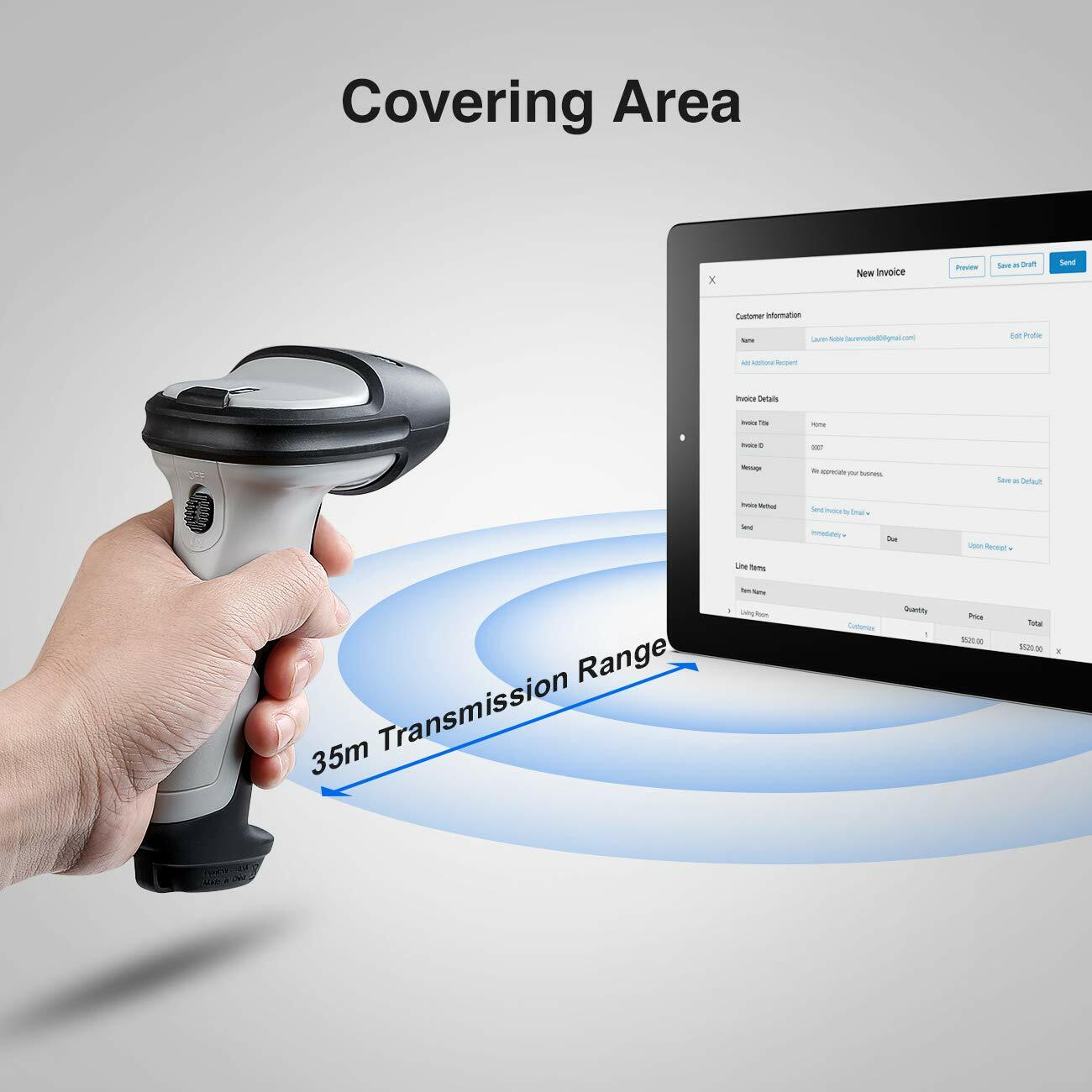 Inateck 1D Barcode Scanner Wireless Bluetooth Barcode Reader Scanner, BCST-70