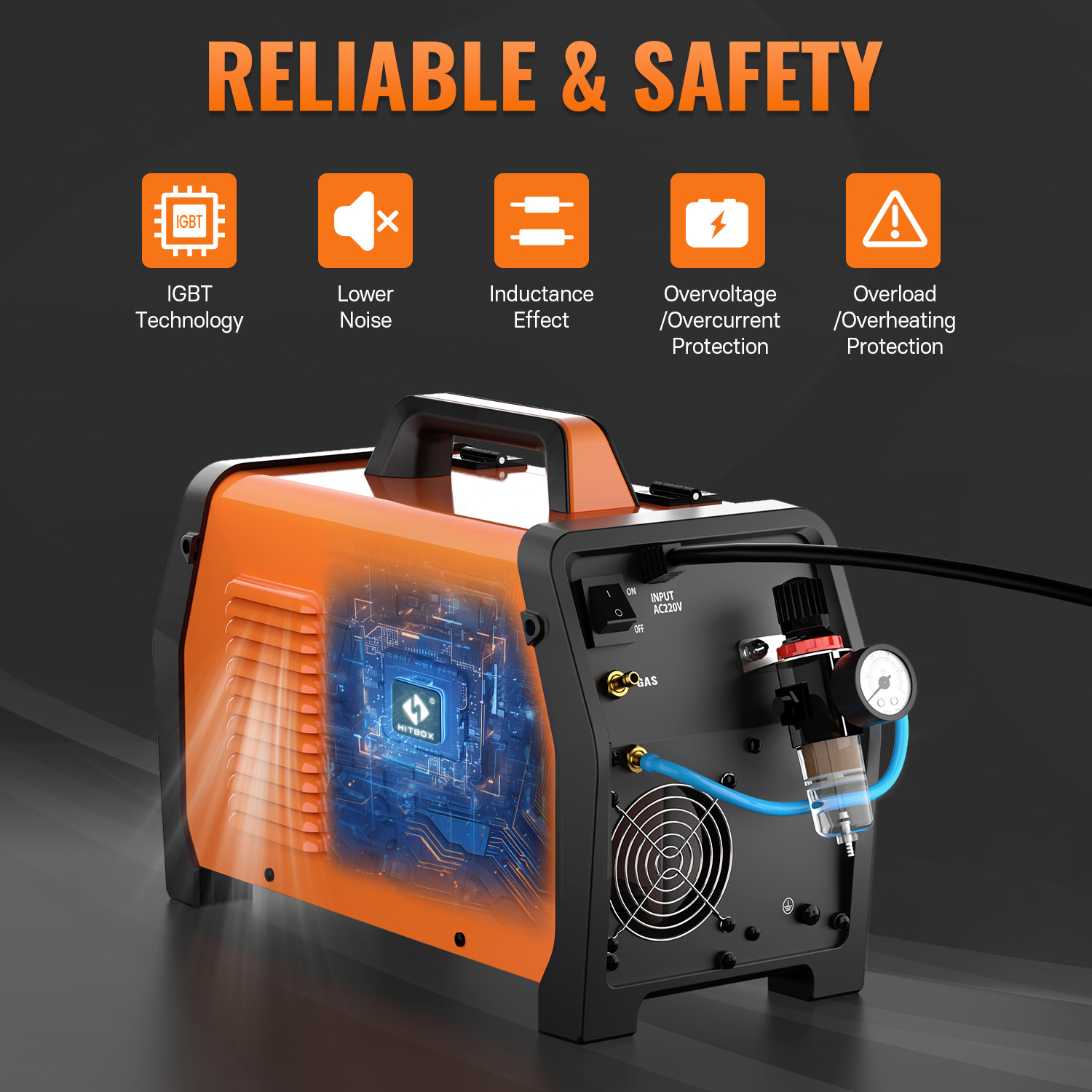 HITBOX 6in1 200A Aluminum Gas Gasless MIG TIG Stick Plasma Cutter Welder+Helmet
