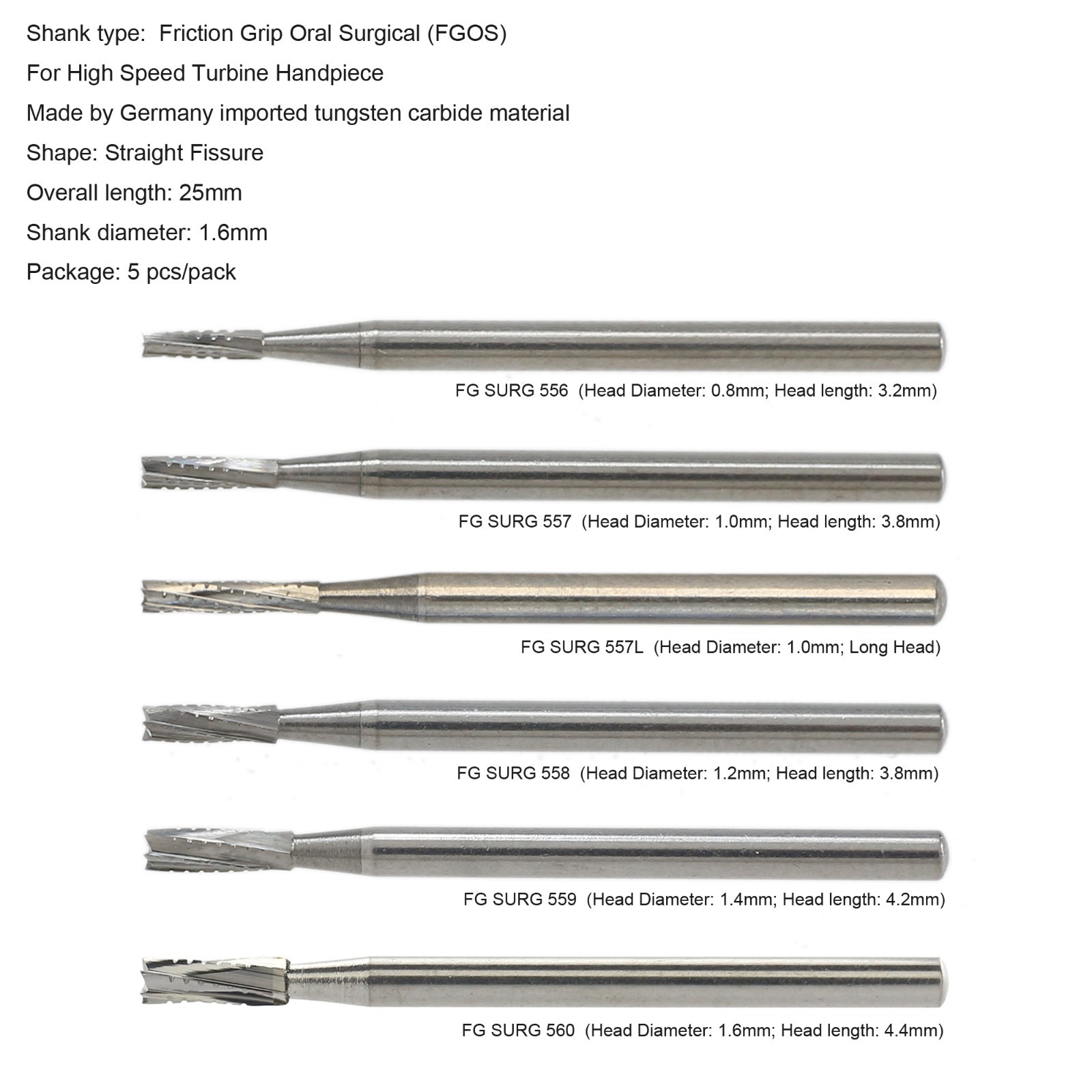 Wave Dental Carbide Surgical Burs FG SURG 2 4 557 557L 702 Long Shank High Speed