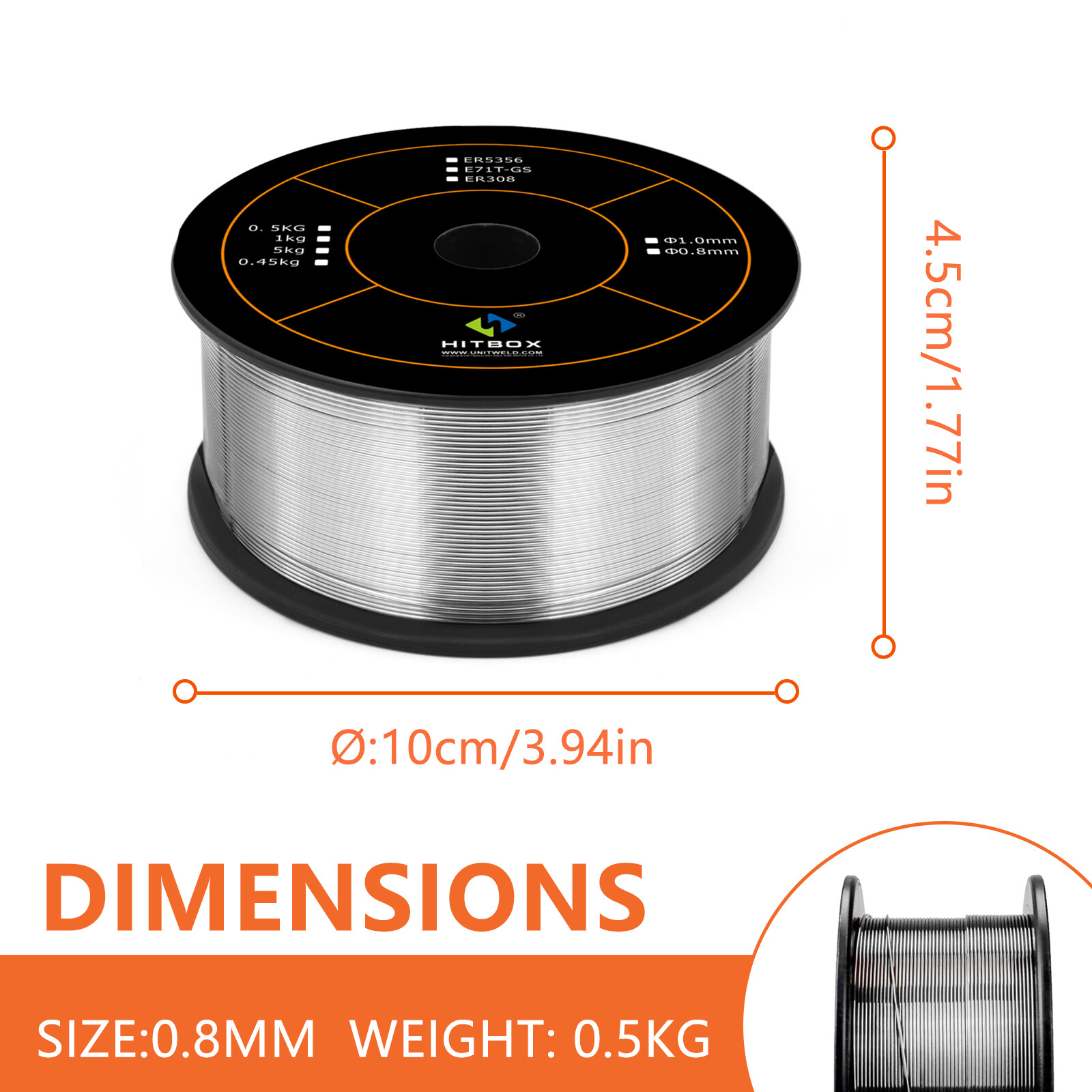 Hitbox® Aluminum Solid MIG Welding Wire .035 – 1 lb/0.5KG ER5356 For Welder New