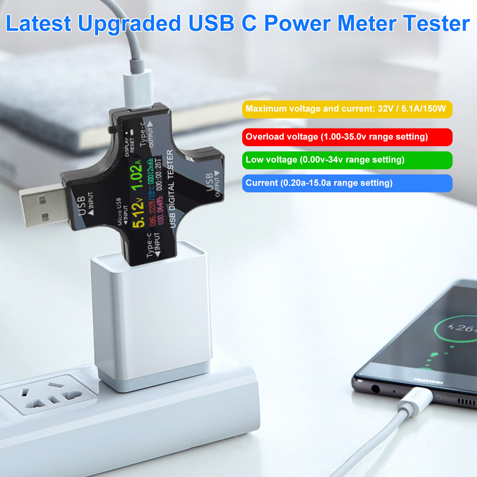 USB Type-C Meter Tester Digital Multimeter Current Voltage Power Detector +Cable