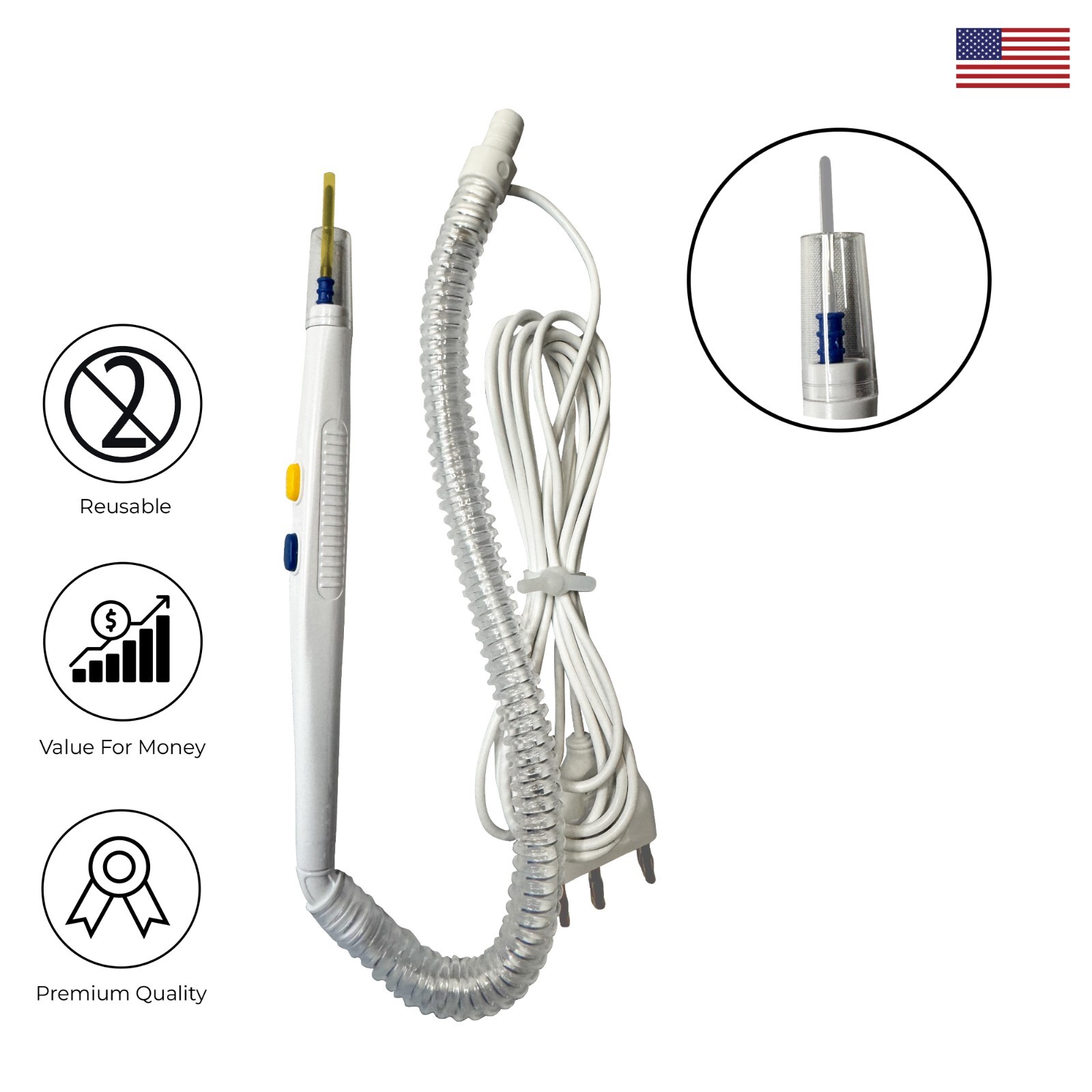 Disposable Electrosurgical Cautery Pencil with Smoke Evacuation Tube – Sterile