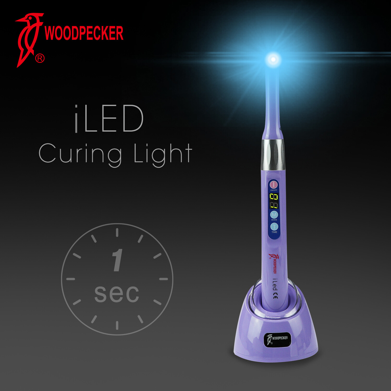 100% Woodpecker Dental iLED Curing Light Lamp Wireless 1Sec Resin Cure 2500MW