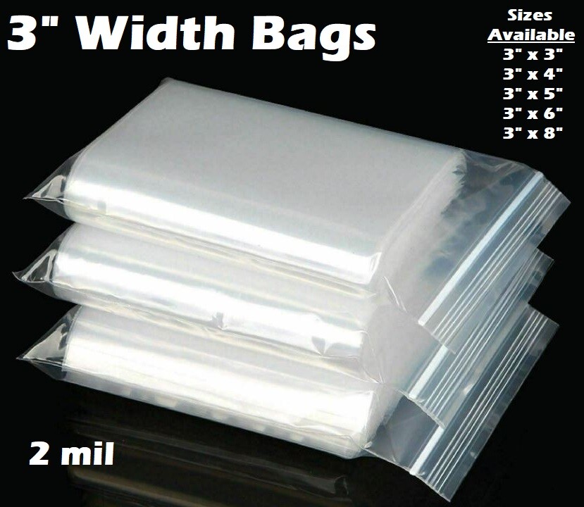 3″ CLEAR ZIP SEAL BAGS POLY PLASTIC RECLOSABLE TOP LOCK ZIPPER 2MIL MINI BAGGIES