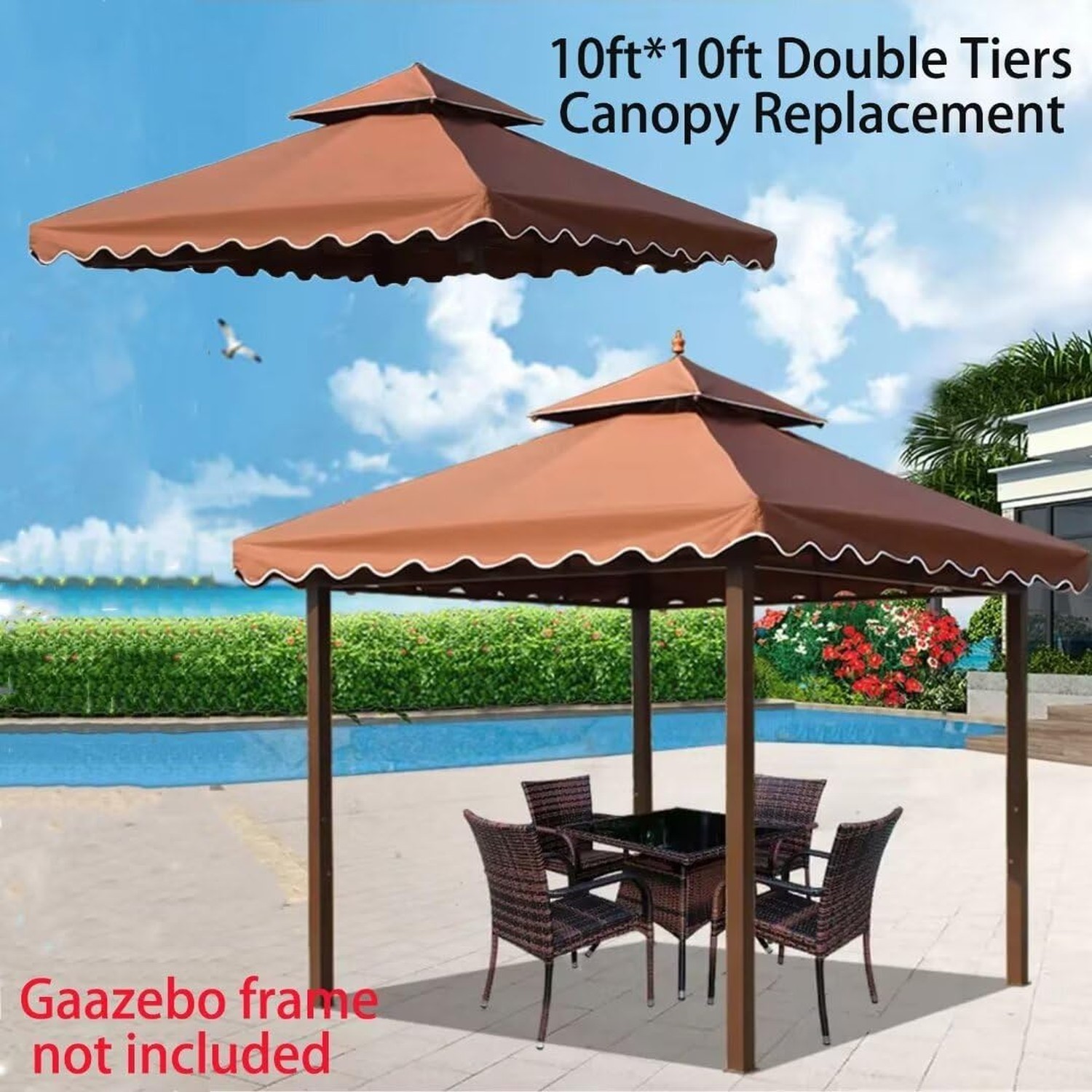 Gazebo Canopy Top Replacement Cover 118″x118″, 2-Tiers，for Smaller 10’x10