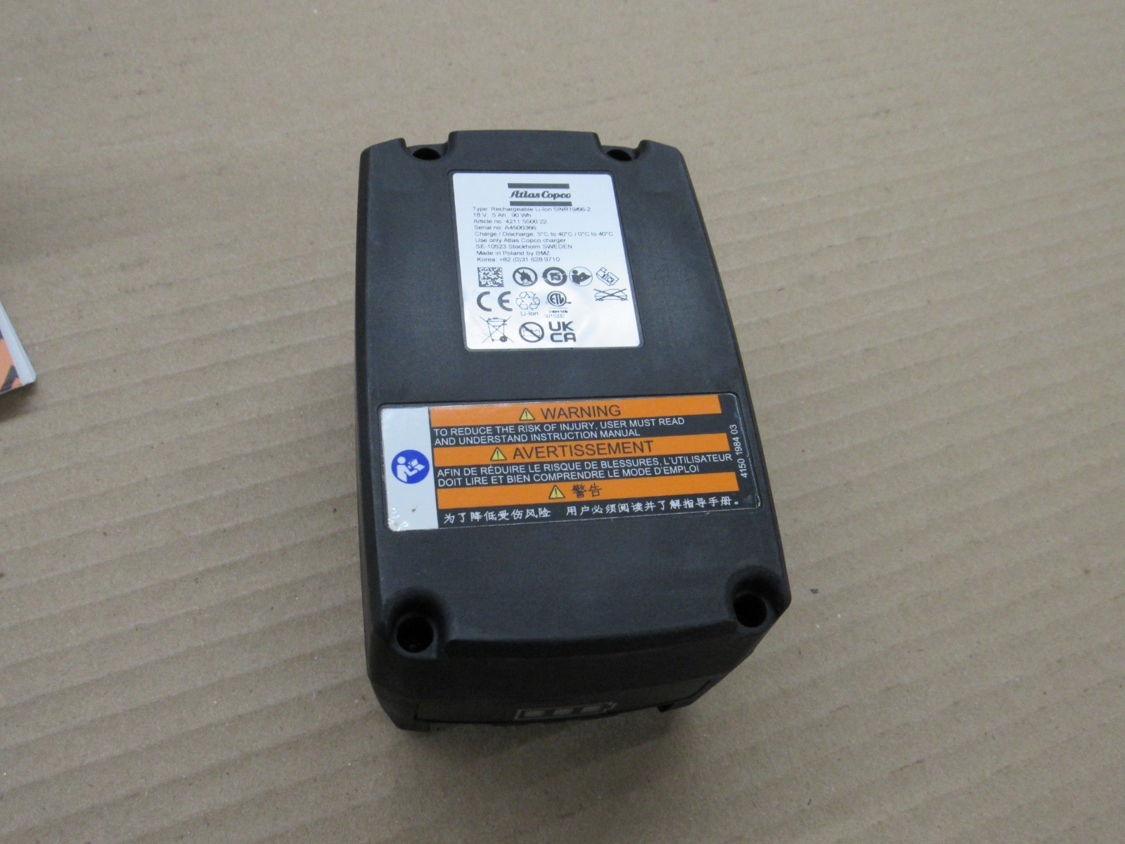 Atlas Copco 4211550022 18 volt 5AH 90WH Li-ion battery 4211 5500 22