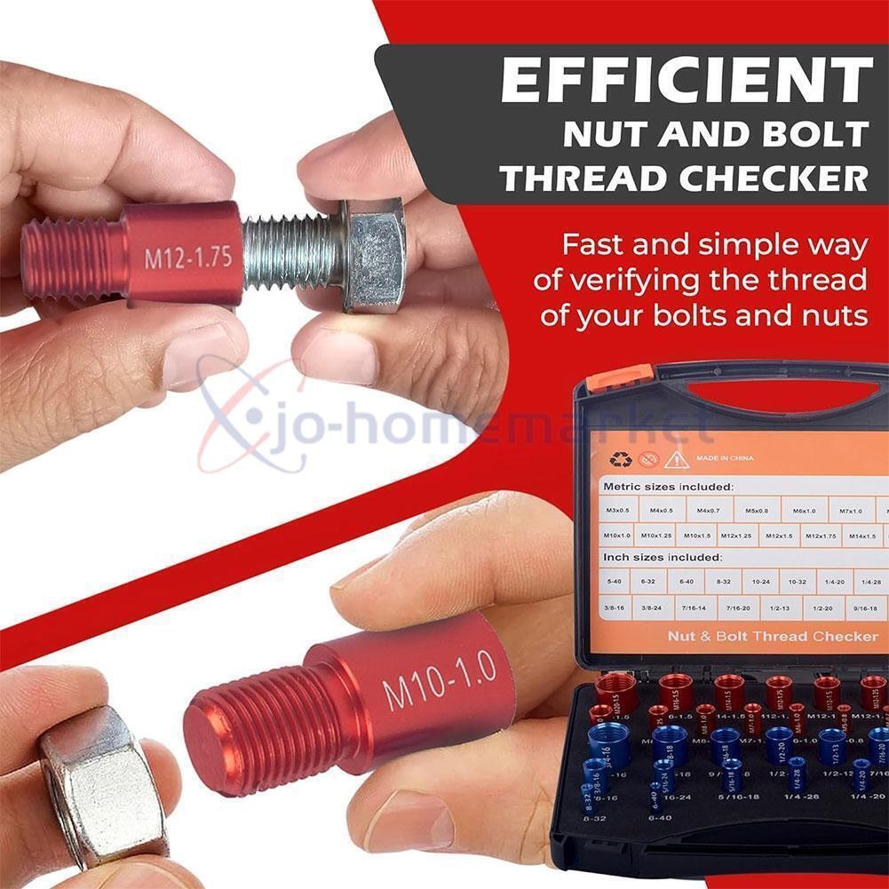 44pcs Inch & Metric Set Nut & Bolt Thread Checker Identifier Thread Gauges Box