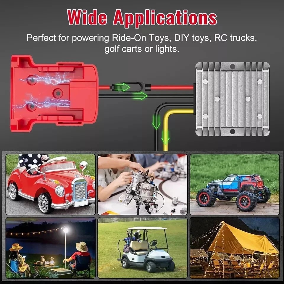 18v to 12v Step Down Converter for Milwaukee M18 Power Wheels Battery Adapter D