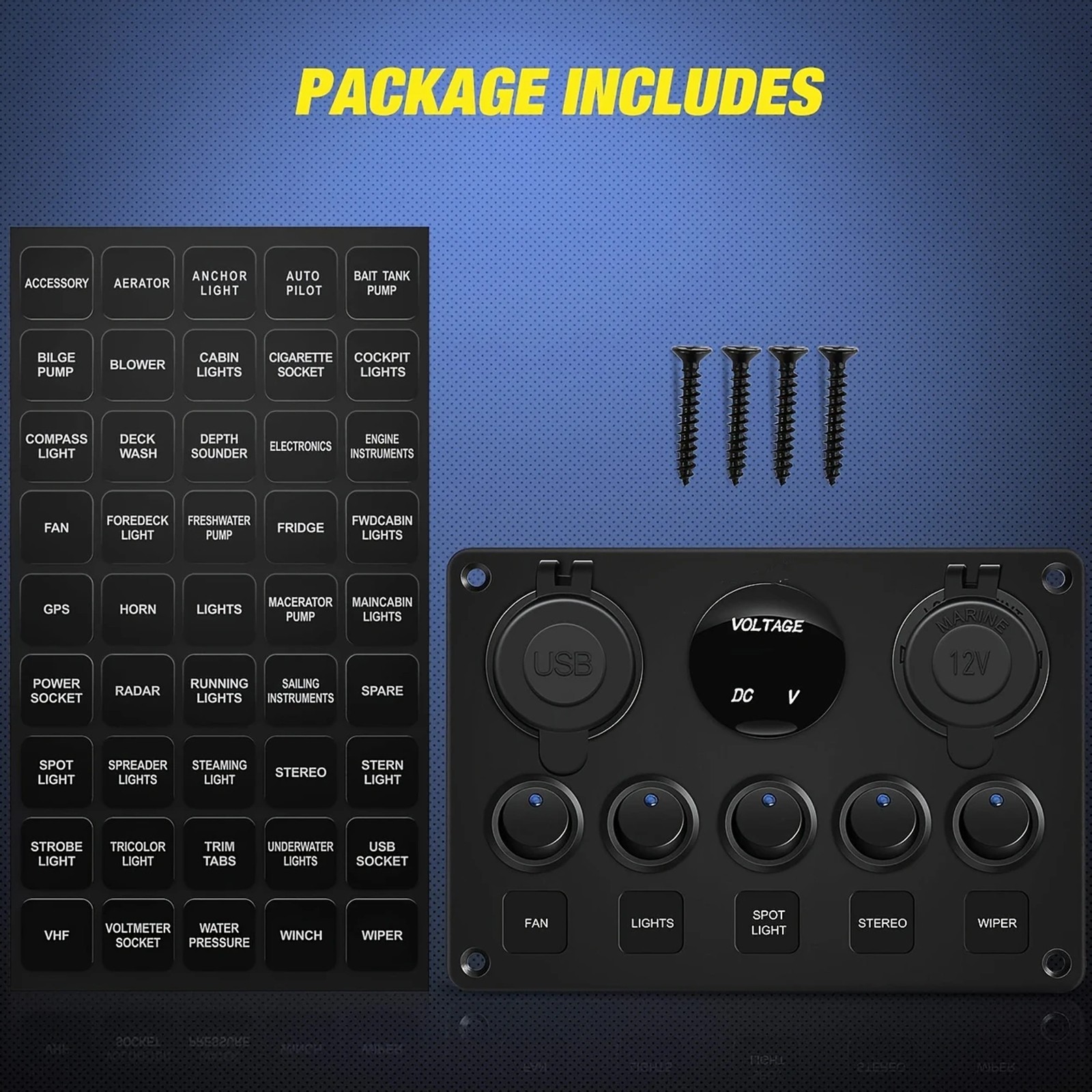 5-Switch 12V Electrical Panel – Voltmeter, Dual USB for RV, Truck & Boat
