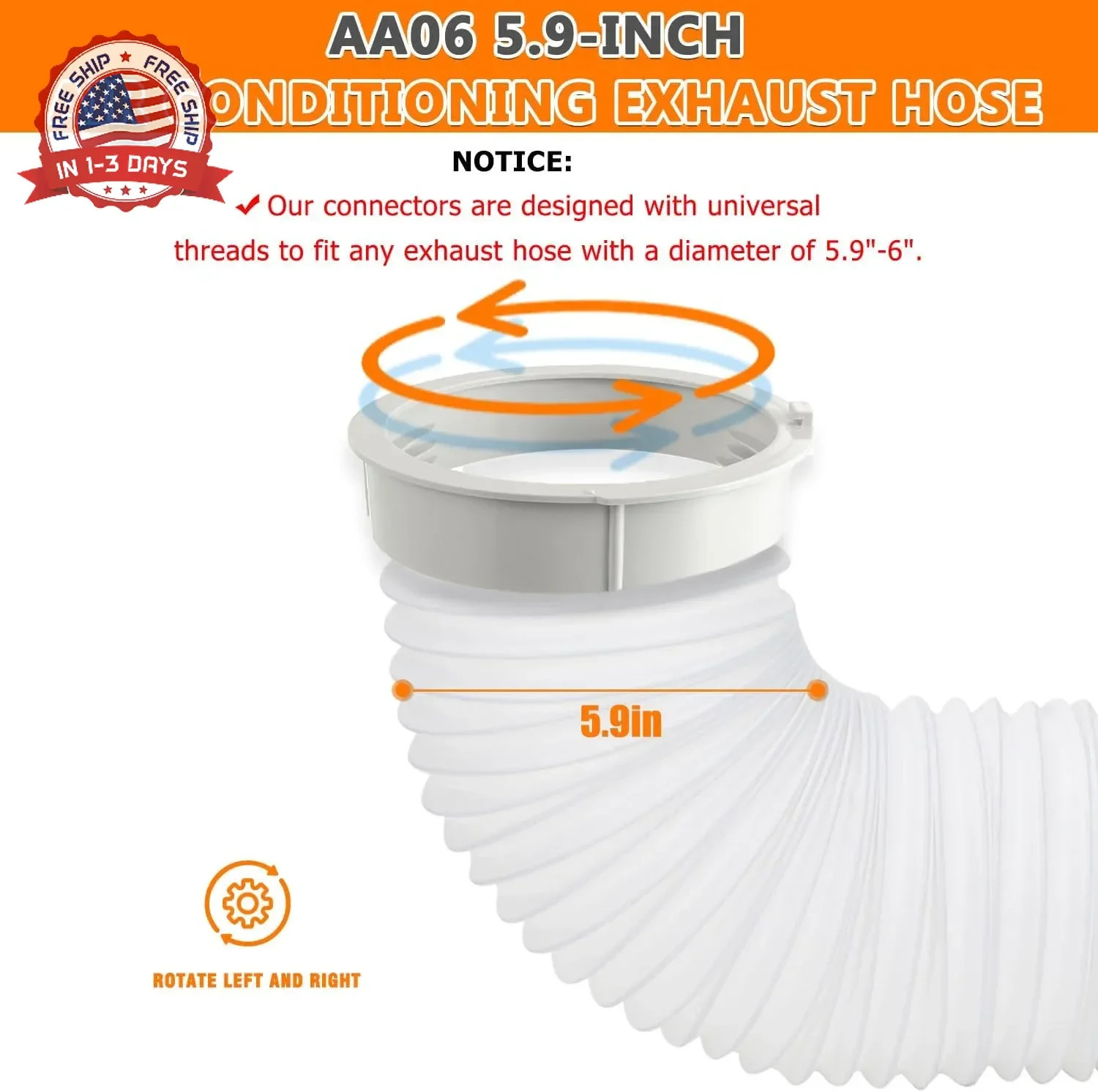 Portable AC Exhaust Hose Coupler 5.9 inch, Air Conditioner Unit Vent Tube Connec