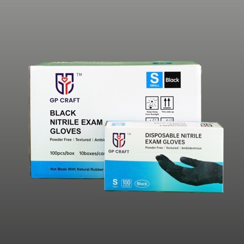 GP CRAFT Disposable Nitrile Exam Gloves, 4 Mil, Black, Chemo Rated, Case of 1000