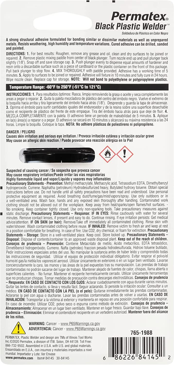 Permatex 84145 Permapoxy Black Plastic Weld – 0.84 fl. oz. Free Shipping